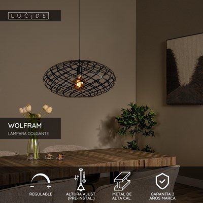 Lucide WOLFRAM - Lámpara colgante - Ø 65 cm - 1xE27 - Negro